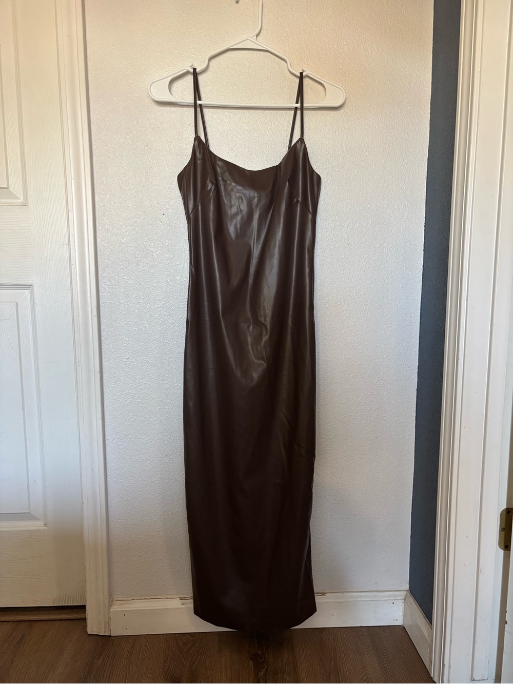 Bardot Brown Faux-Leather Maxi Slip Dress